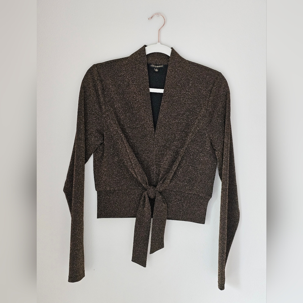 Shinestar brown and gold women's long sleeve blouse.